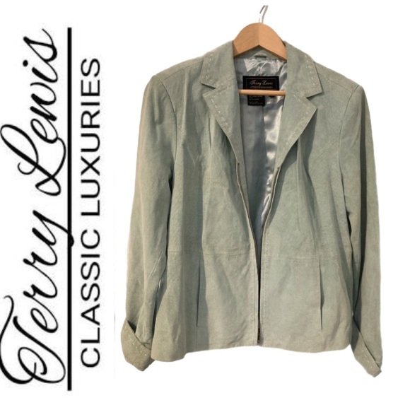 Terry Lewis Classic Luxuries Mint Green Suede Leather Jacket Women's Large - Picture 1 of 8